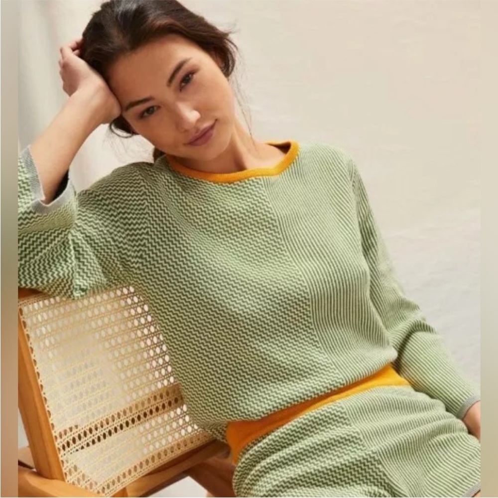 Anthropologie x Dolan Left Coast Sierra Green Lounge Set Top Striped Knit XS EUC